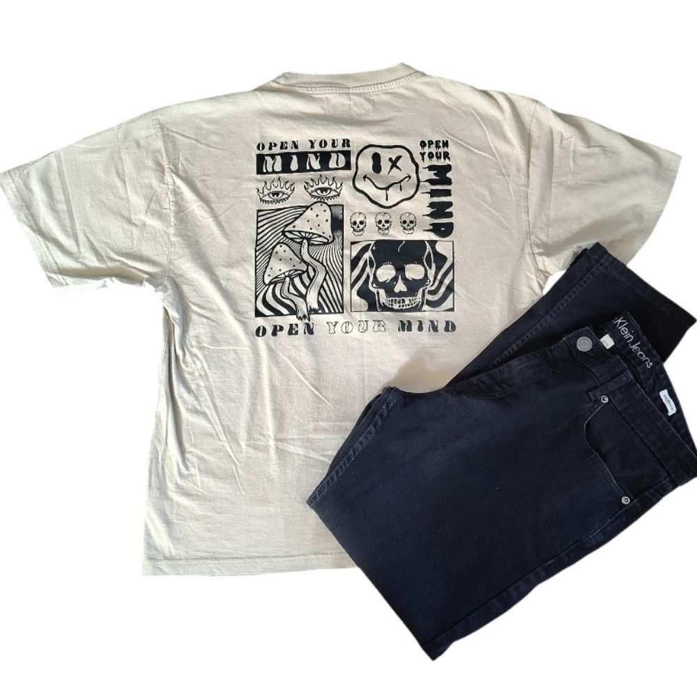 Taco Tuesday Beige Black Open Your Mind Short Sleeve‎ Graphic T-shirt XL